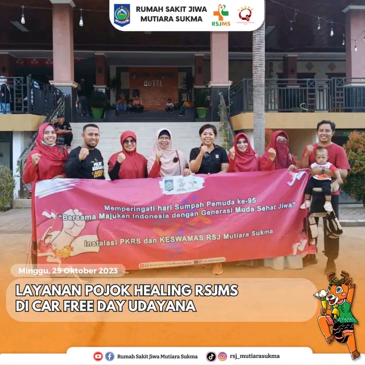 LAYANAN POJOK HEALING RSJMS DI CAR FREE DAY UDAYANA DENGAN TEMA : BERSAMA MAJUKAN INDONESIA DENGAN GENERASI MUDA SEHAT  JIWA